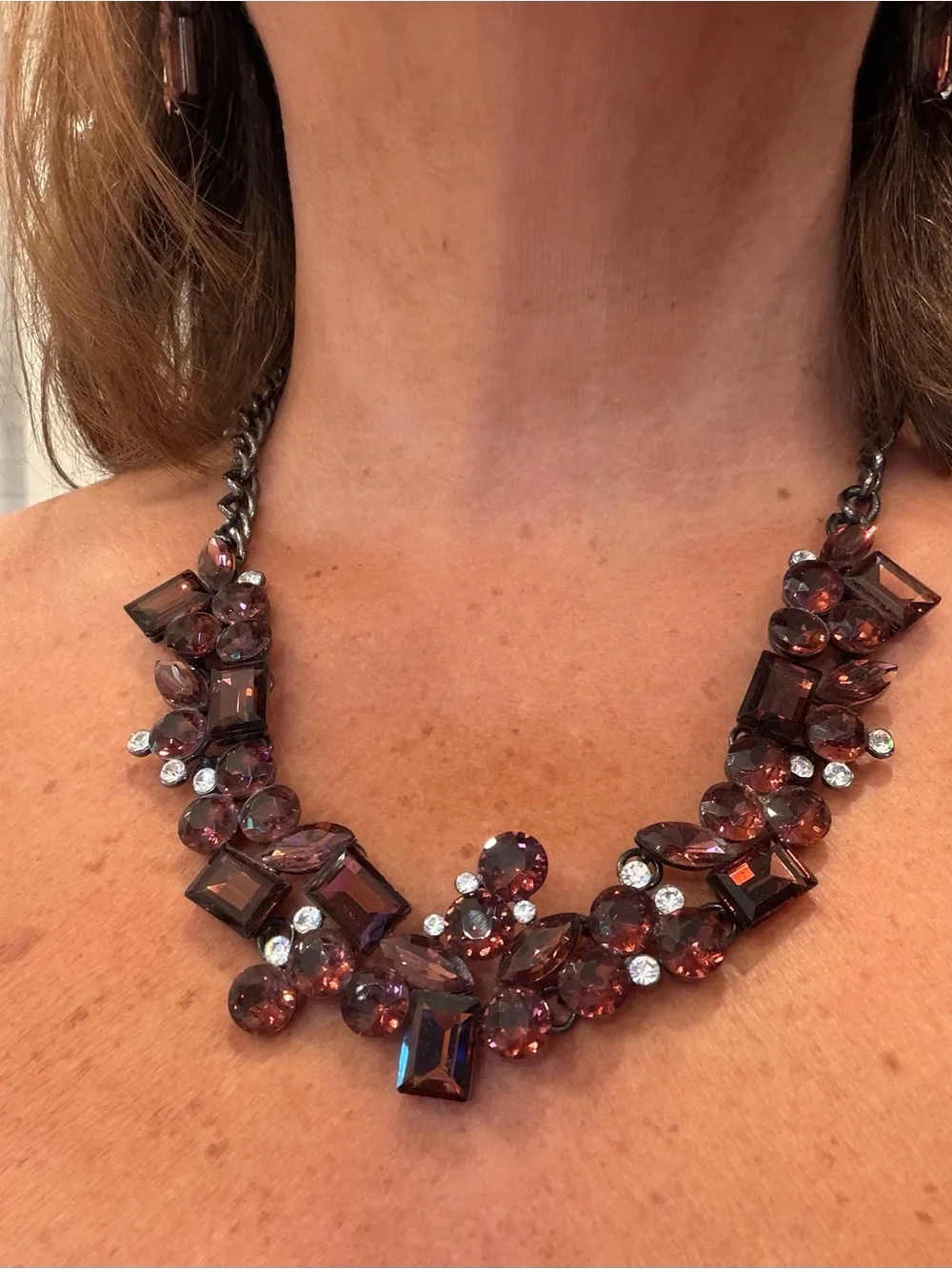 Park Lane Garnet Crystal Bib Necklace AND earrings set w/ Clear Accents - RARE - Picture 1 of 3